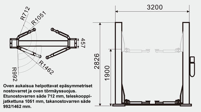 SteyrTek PL-40-2B kaksipilarinosturi mittapiirros